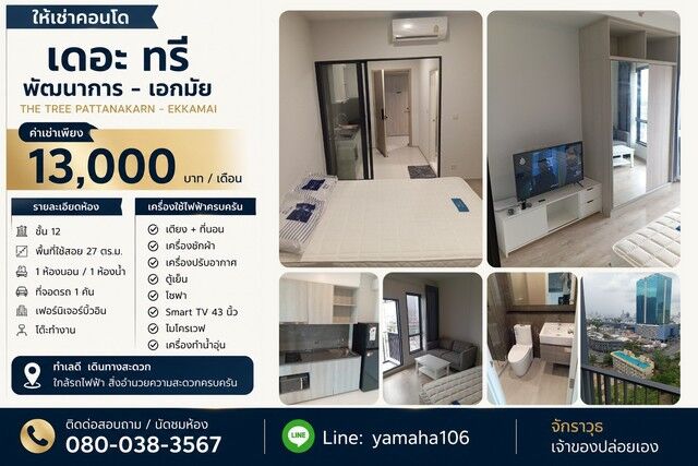Bangkok, Villas, THB 13000,  27 Sq. Meter,  For Rent, The Tree Pattanakarn-Ekkamai, The Tree Pattanakarn�Ekkamai, Beautiful Room,