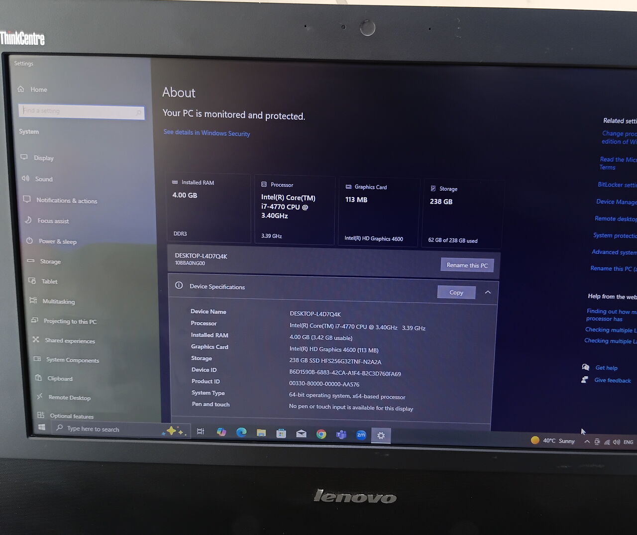 Riffa, Computers, BHD 60,  Budget Desktop PC Lenovo AIO Intel I7 256GB SSD Complete Set - BD 60