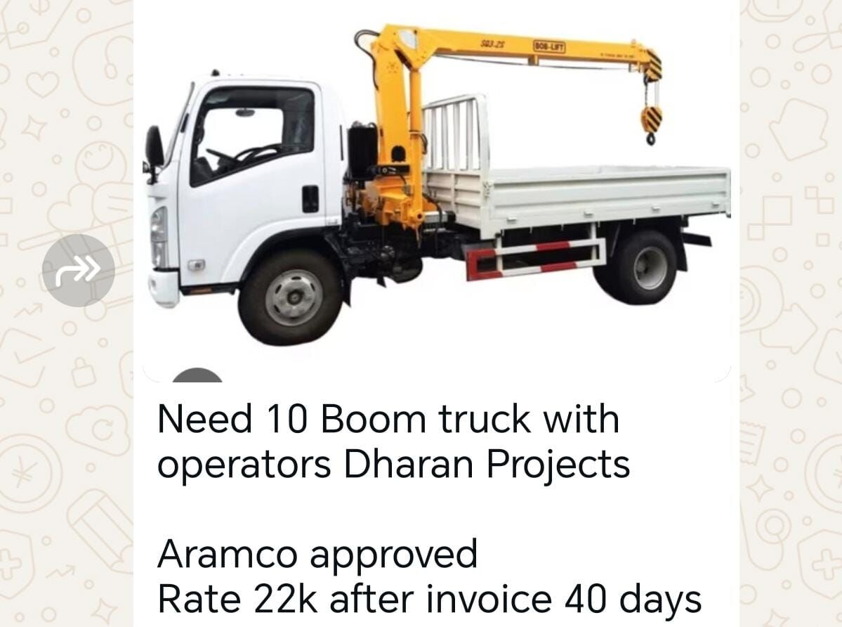 Riyadh, Items Wanted, ​URGENT RFQ: 10x Boom Trucks Required (Dhahran Project)