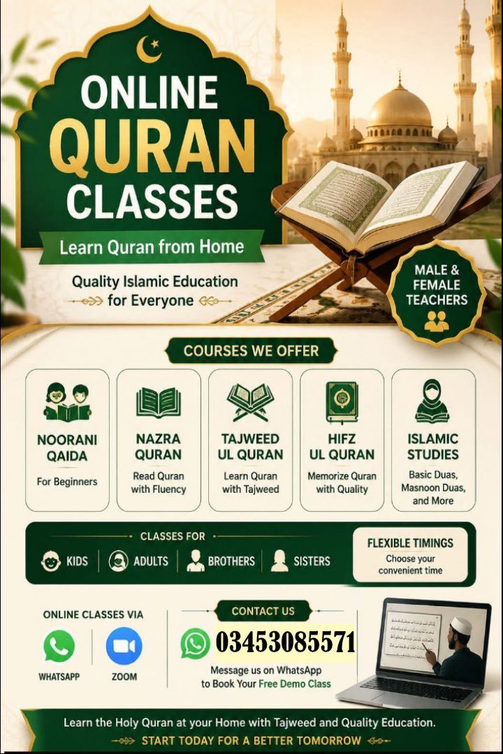 Islamabad, Lessons Offered, Online Quran Classes With Tajweed