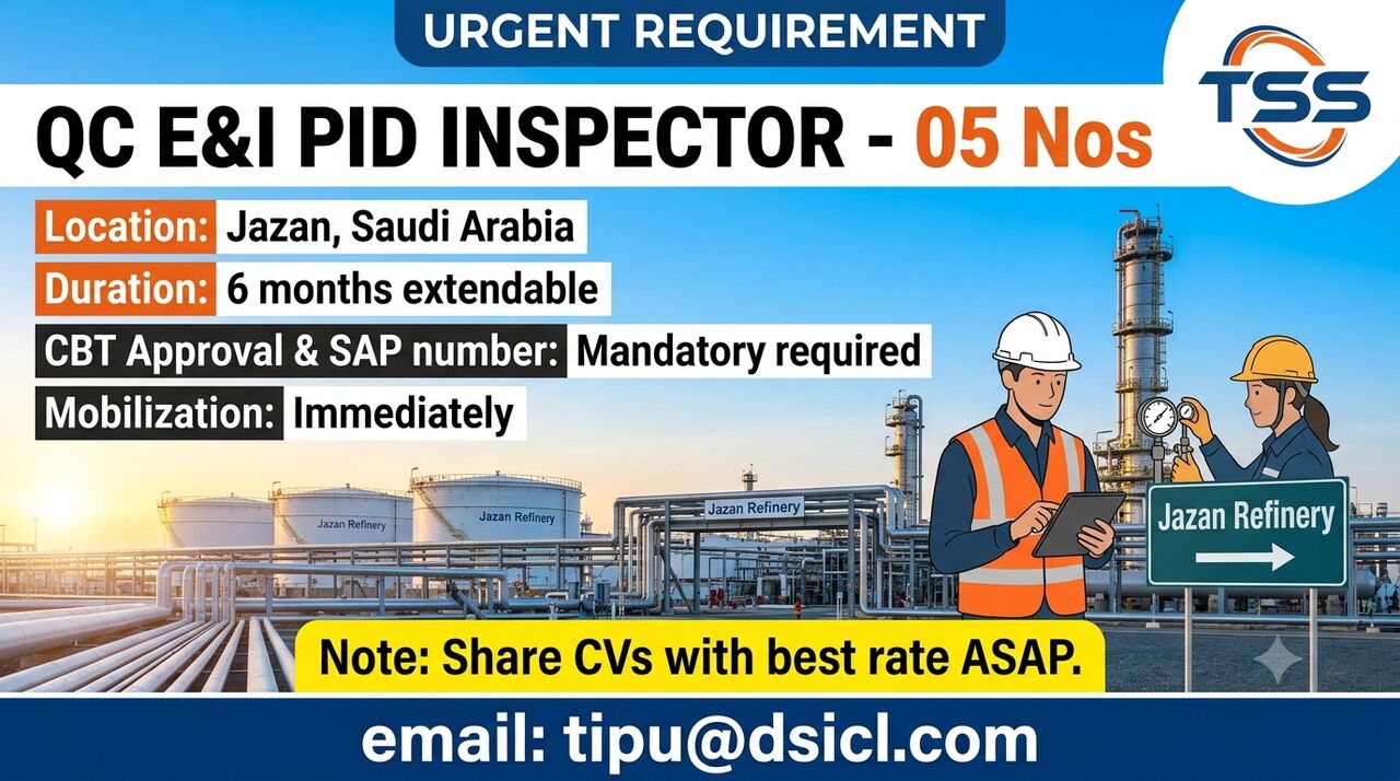 Dammam, Jobs, QC E&I PID INSPECTOR   CBT PASS