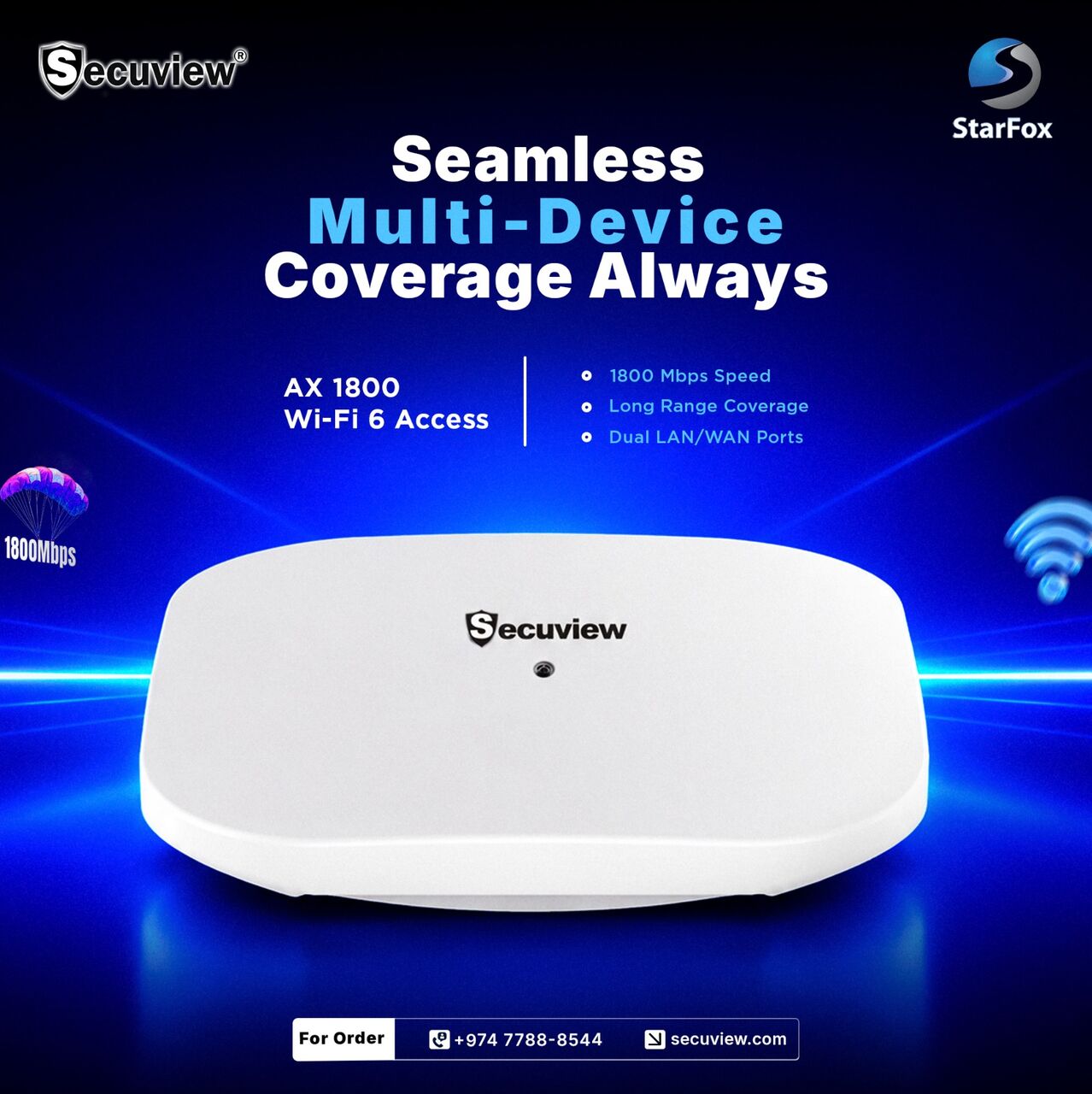 Doha, Electronics, QAR 299,  Secuview AX1800 Wi-Fi 6 Access Point | Dual-Band Gigabit