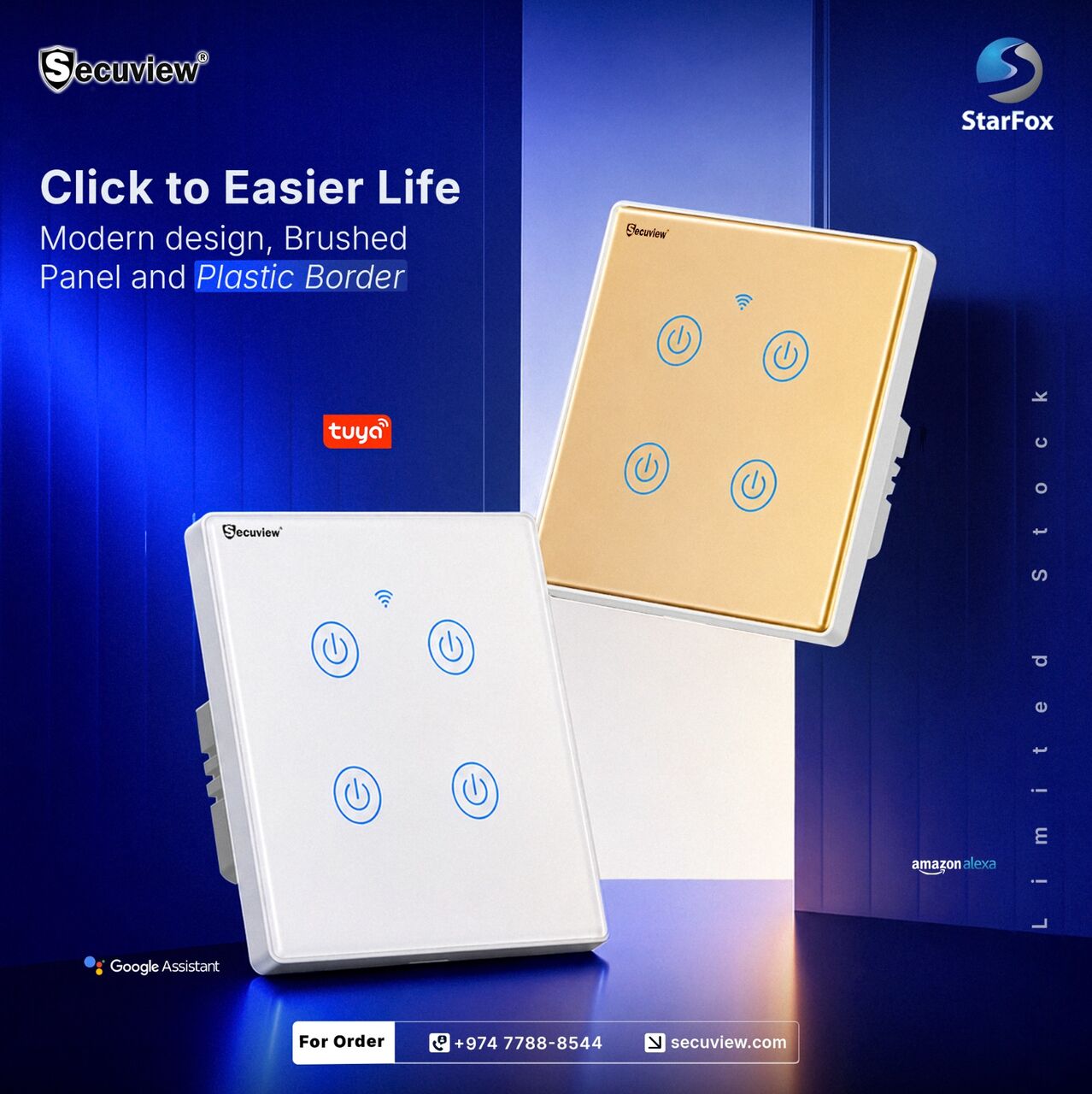 Doha, Electronics, QAR 178,  Secuview Four Gang Brushed Panel Smart Switch With Plastic Border