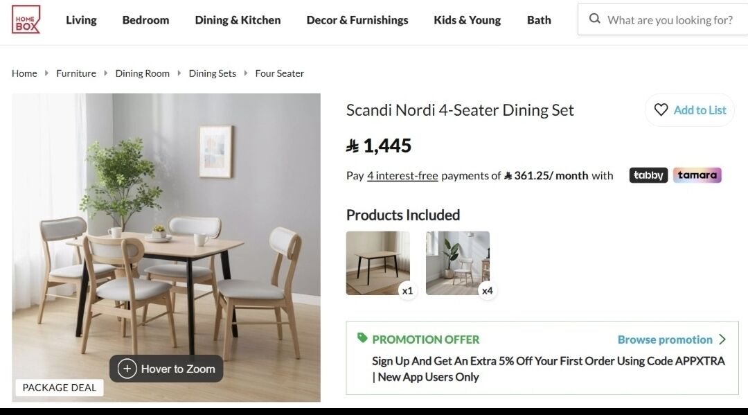 Riyadh, Furniture, SAR 550,  Almost Unused Homebox Dining Table With 4 Chairs For Sale