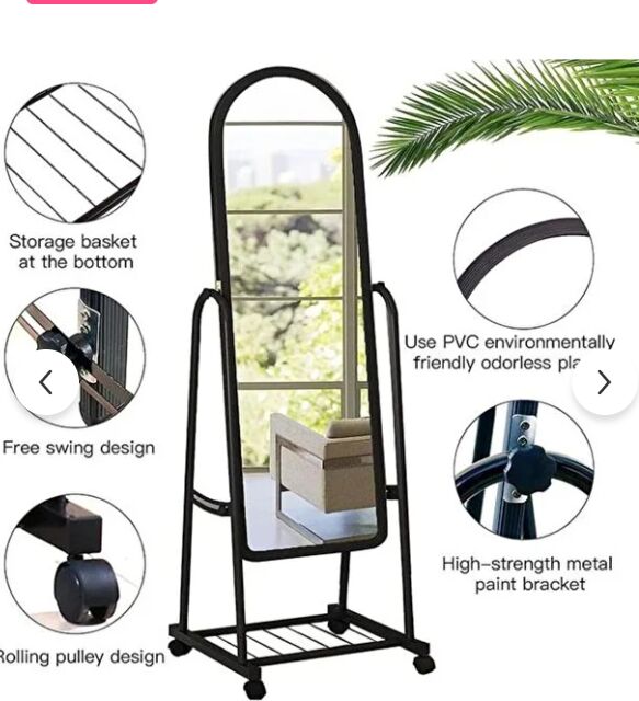 Jubail, Household Items, SAR 50,  Slim Full-Length Standing Mirror With Wheels And Storage Rack, 160x31CM, Modern Dressing M