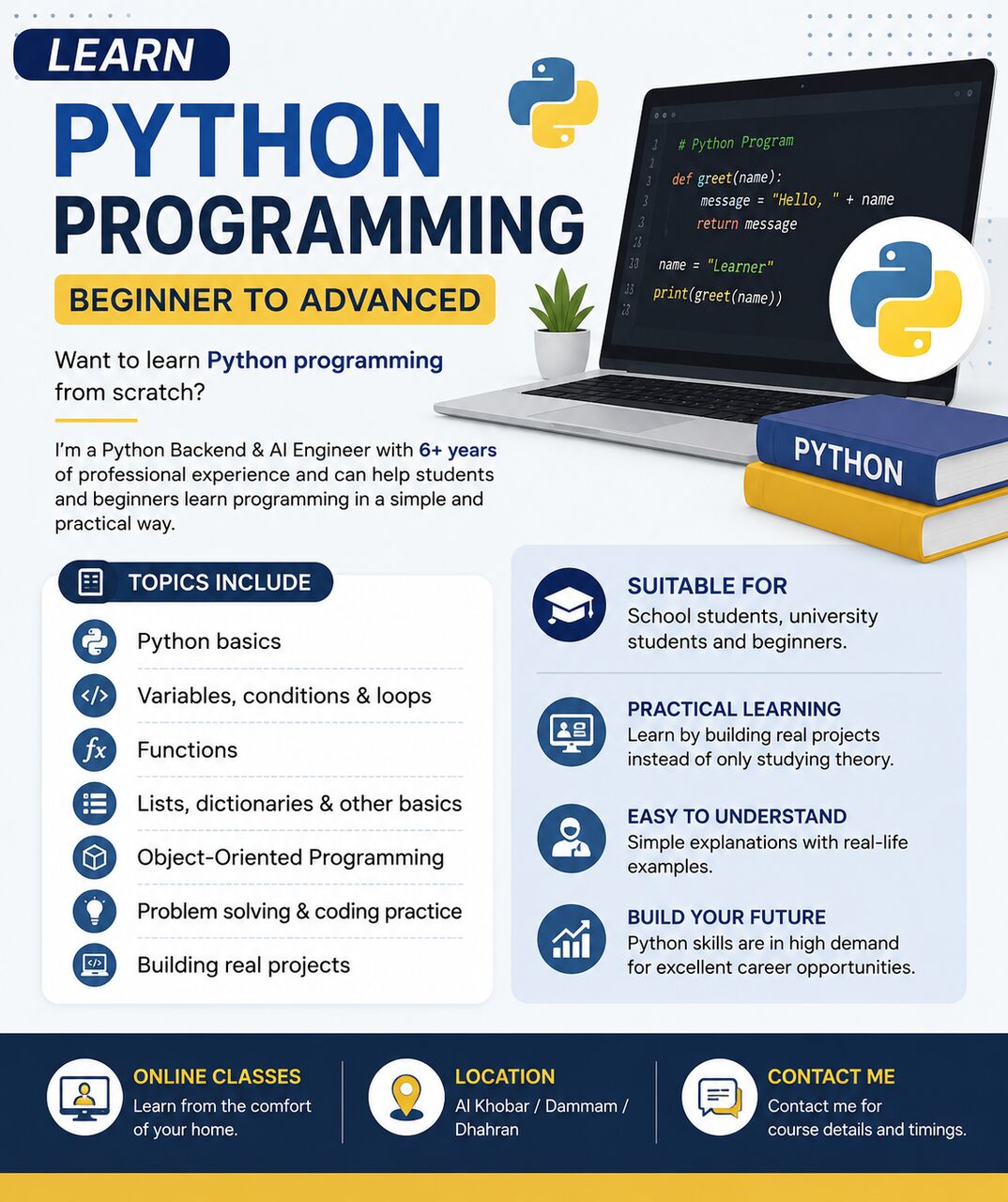 Al Khobar Al Shamalia, Lessons Offered, Learn Python Programming &mdash; Beginner To Advanced