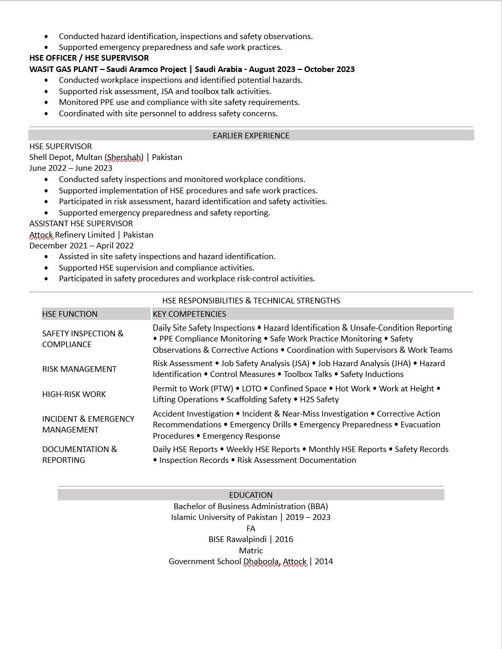Jubail, Job Seekers, Looking For A Job HSE Officer / HSE Supervisor (Aramco Exp) &ndash; Ready For Immediate Joining