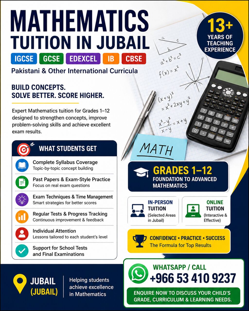 Jubail, Lessons Offered, Mathematics Tuition In Jubail | IGCSE &bull; GCSE &bull; Edexcel &bull; IB &bull; CBSE
