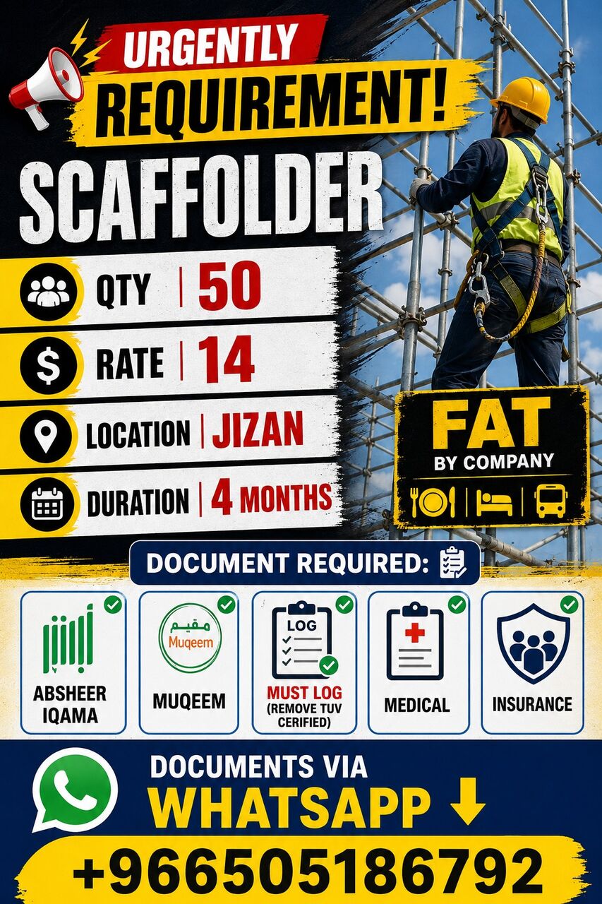 Turaif, Jobs, URGENTLY REQUIRED SCAFFOLDER!