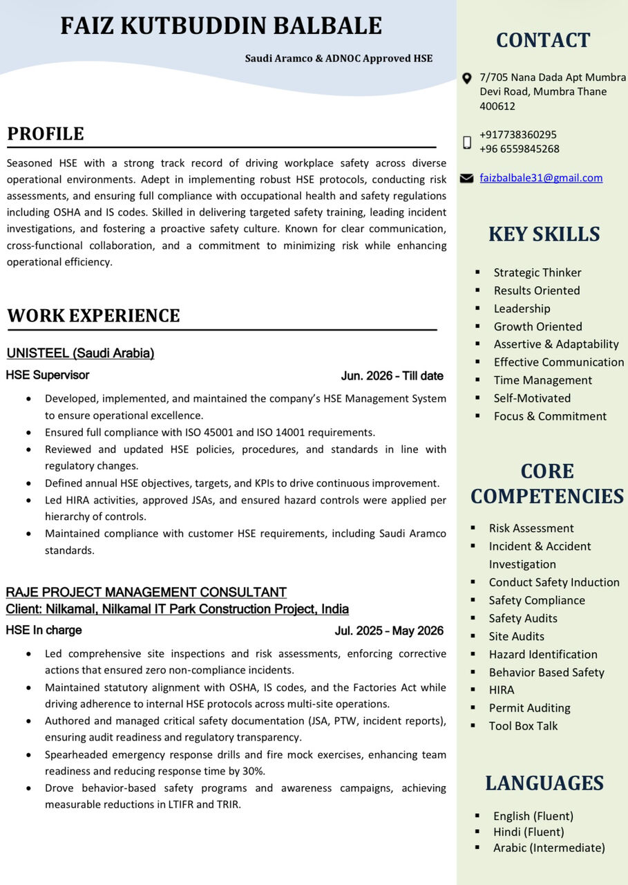 Jubail, Job Seekers, Saudi Aramco & ADNOC Approved HSE