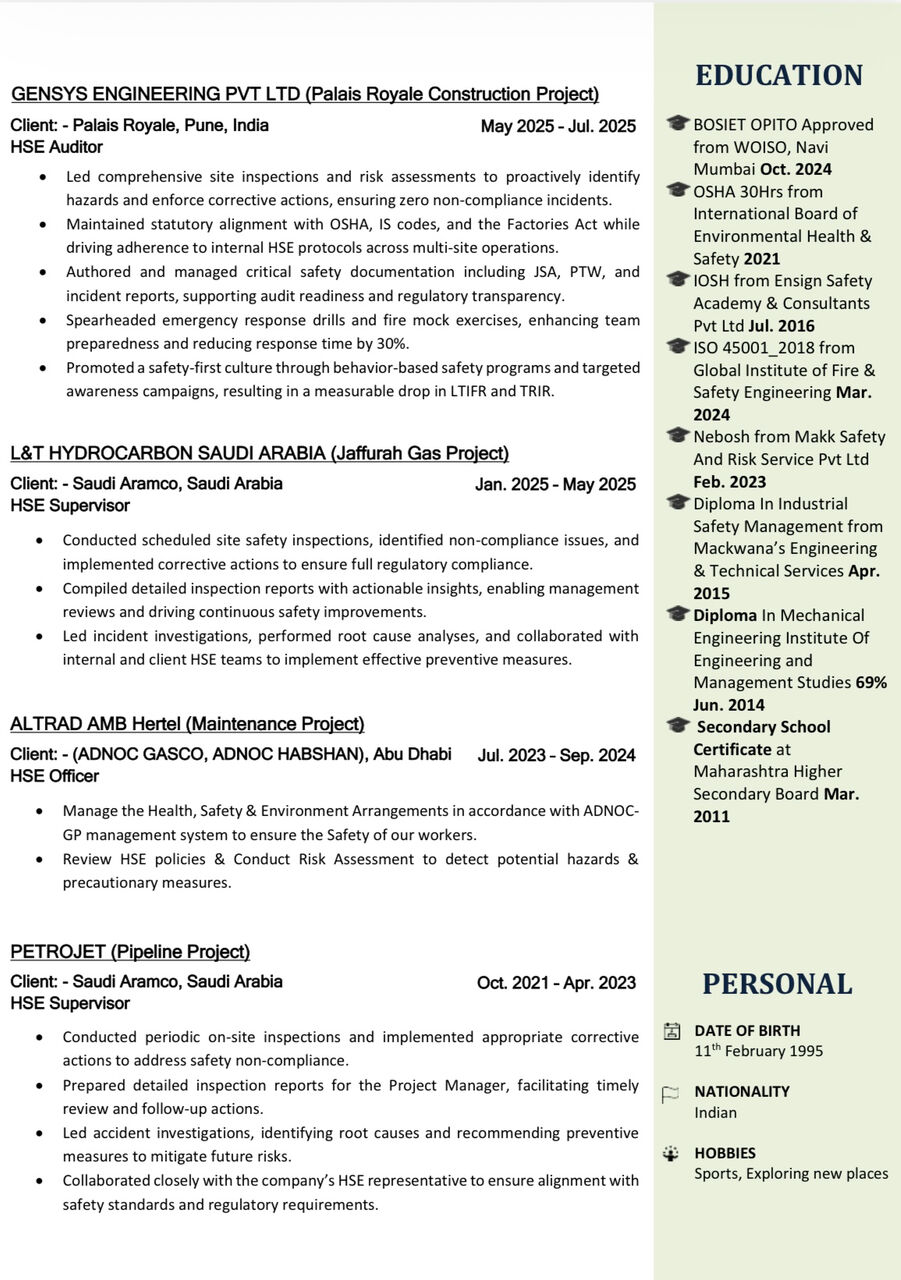 Jubail, Job Seekers, Saudi Aramco & ADNOC Approved HSE