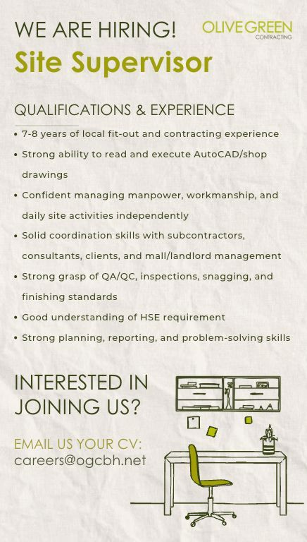 Manama, Jobs, Site Supervisor