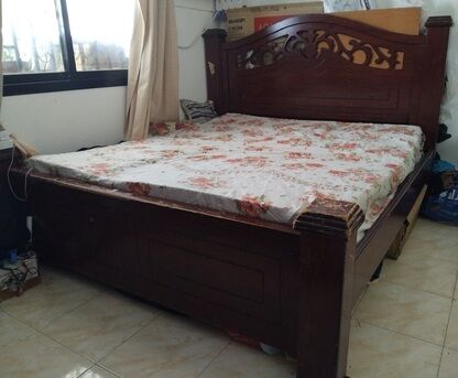 Manama, Furniture, BHD 15,  Traditional King Size Wooden Bed With Spring Mattress For Sale. ( Damaged Base Support )