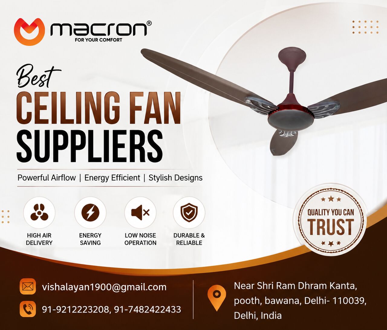 New Delhi, Electronics, INR 2500,  Best Ceiling Fan Suppliers