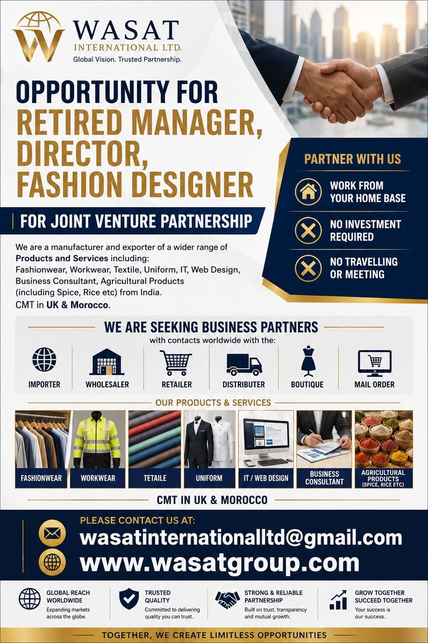Brunei, Business Partners, Opportunity For Ex-Manager, Director, Fashion Designer For Joint Venture Partnership