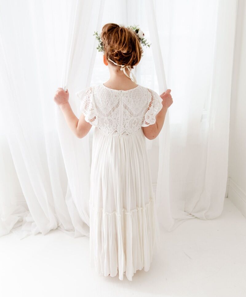 New York, Clothing & Accessories, USD 90,  Hazel Lace Flower Girl Dress, White Boho Rustic Wedding Gown, Baby Girl Proposal Outfit