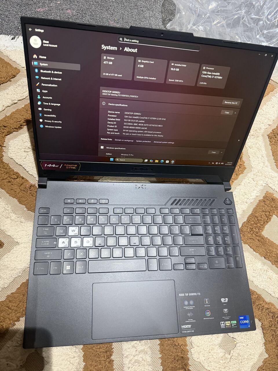 Riyadh, Computers, SAR 2700,  Asus TUF F15 Core I7 12th Gen 16GB 512 RTX 3050 4GB