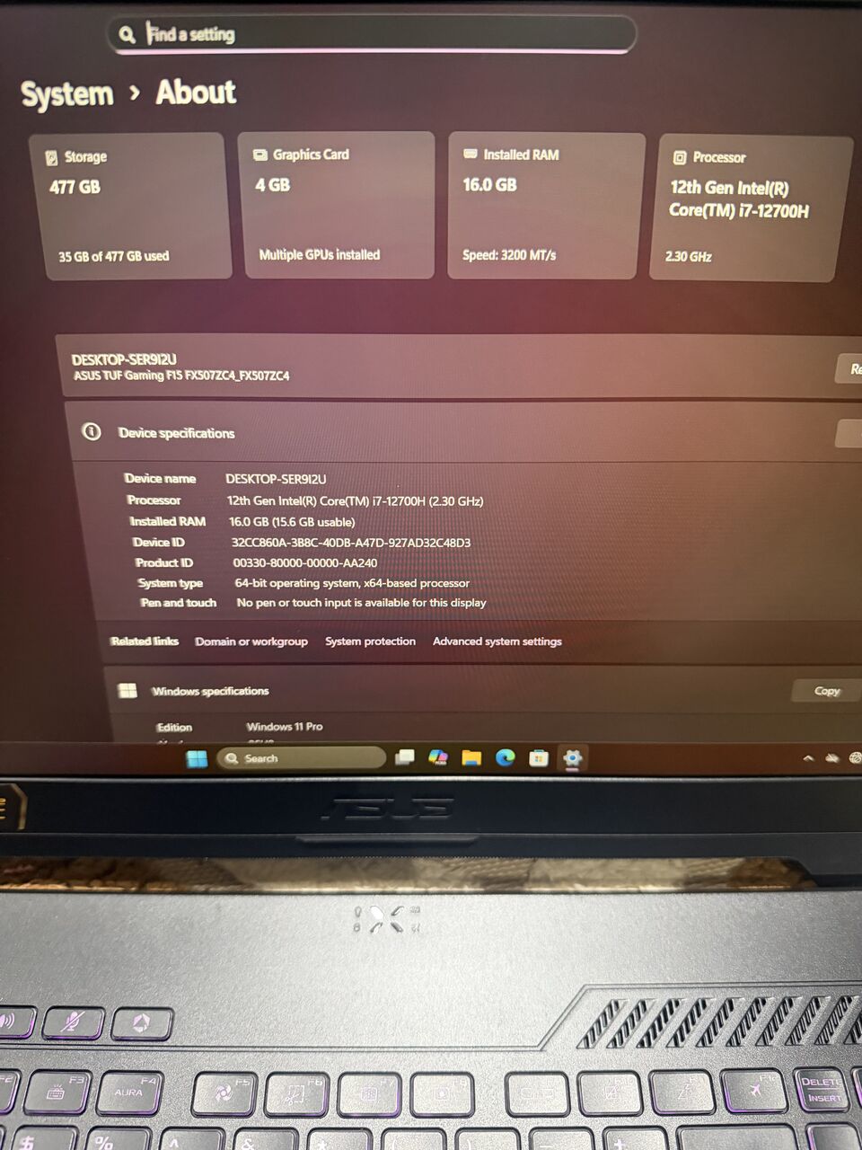 Riyadh, Computers, SAR 2700,  Asus TUF F15 Core I7 12th Gen 16GB 512 RTX 3050 4GB