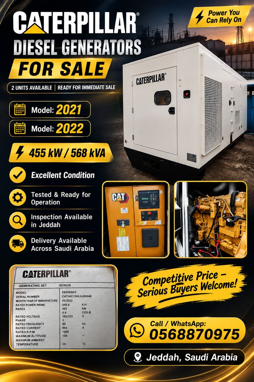 Jeddah, Industrial Machinery, SAR 380000,  CATERPILLAR DIESEL GENERATORS AVAILABLE* | *مولدات كاتربيلر متوفرة للبيع*