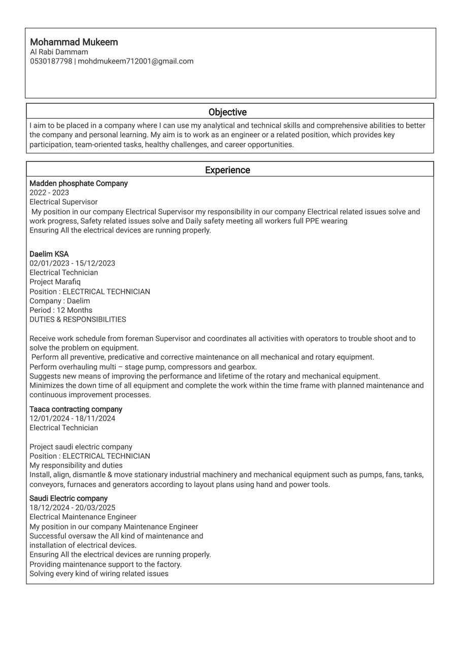Dammam, Job Seekers, Electrical Engineer