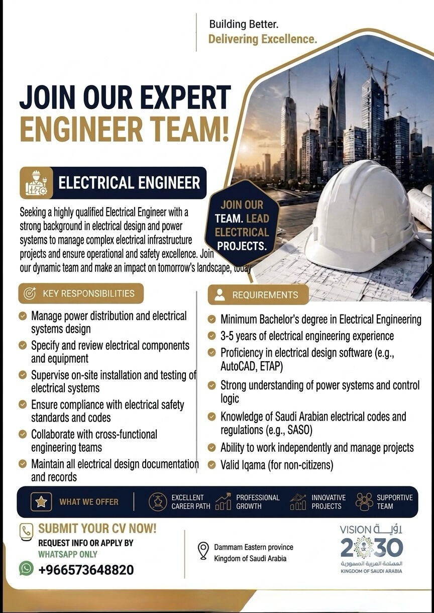 Dammam, Jobs, Electrical Engineer