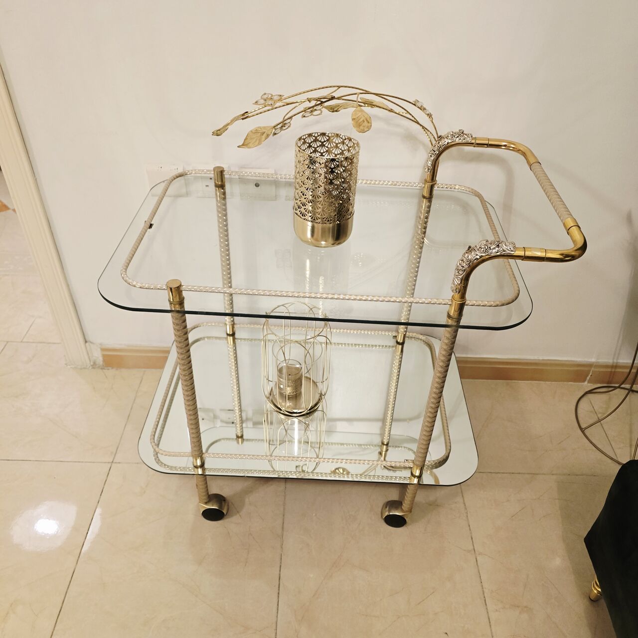 Jeddah, Household Items, SAR 200,  Serving Trolley,glass With Golden Stripes