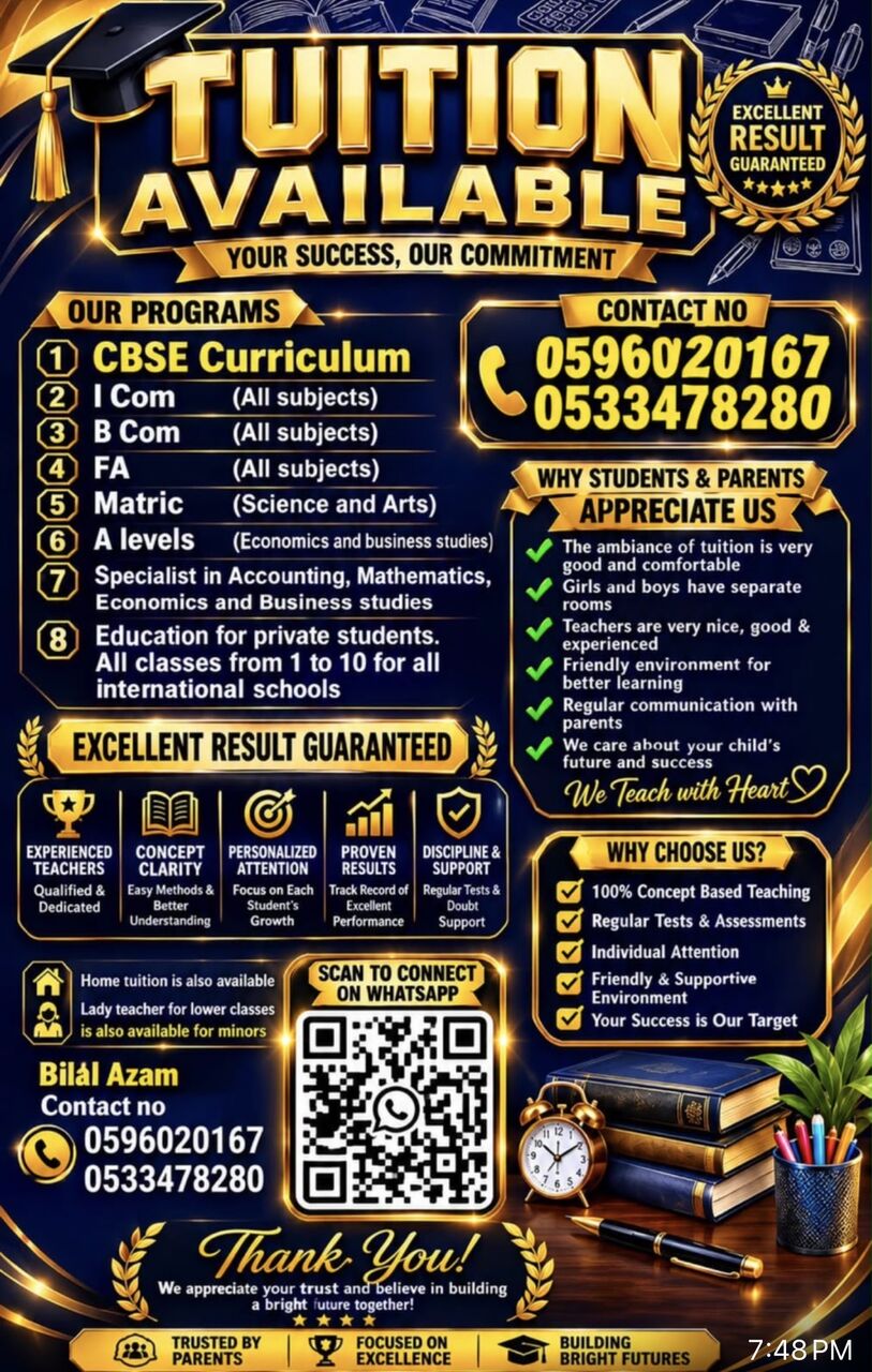 Jeddah, Lessons Offered, 🌟 TUITION AVAILABLE – ALL CLASSES 🌟 CBSE • Cambridge • Local Boards  📚 Subjects & Level