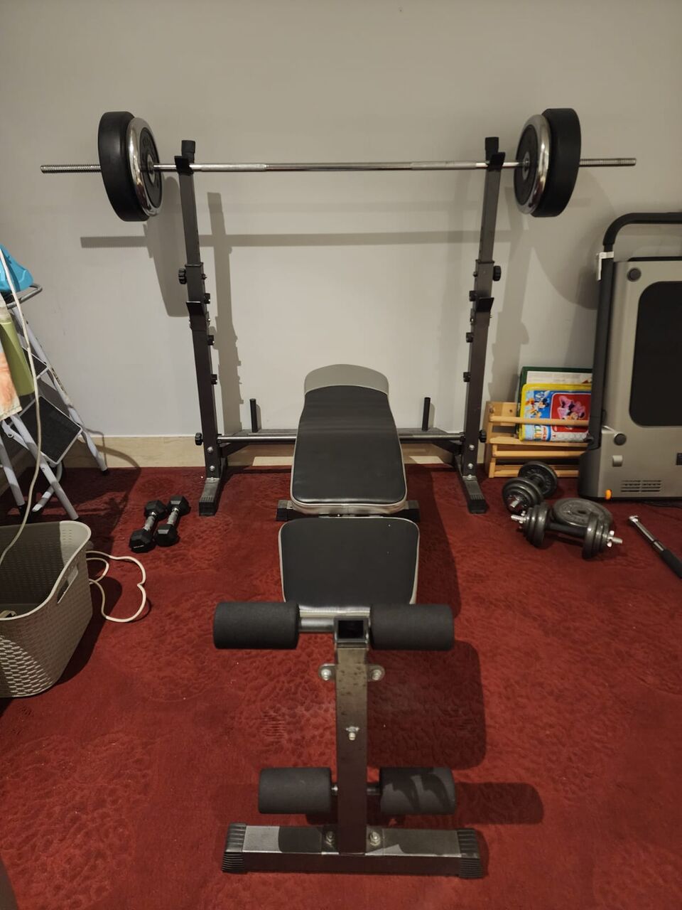 Al Yasmin, Sporting Goods, SAR 600,  Complete Home Gym Set &ndash; Bench, Squat/Press Rack, Bars & Weight Plates