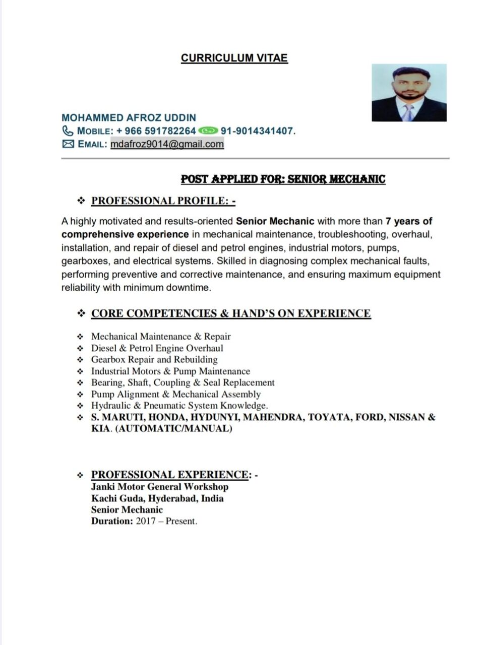 Riyadh, Job Seekers, Petrol & Diesel Mechanic