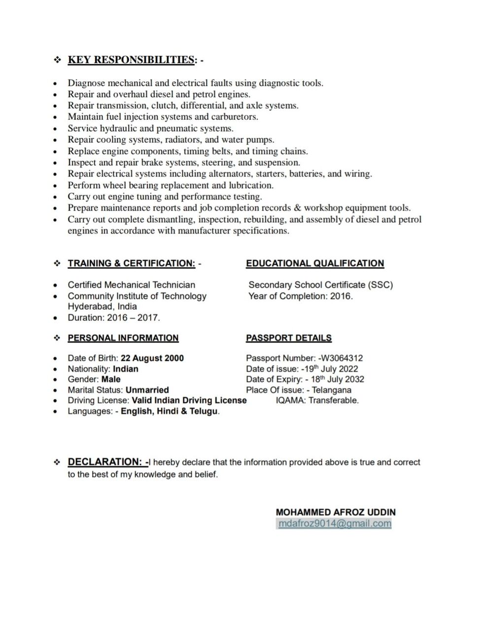 Riyadh, Job Seekers, Petrol & Diesel Mechanic