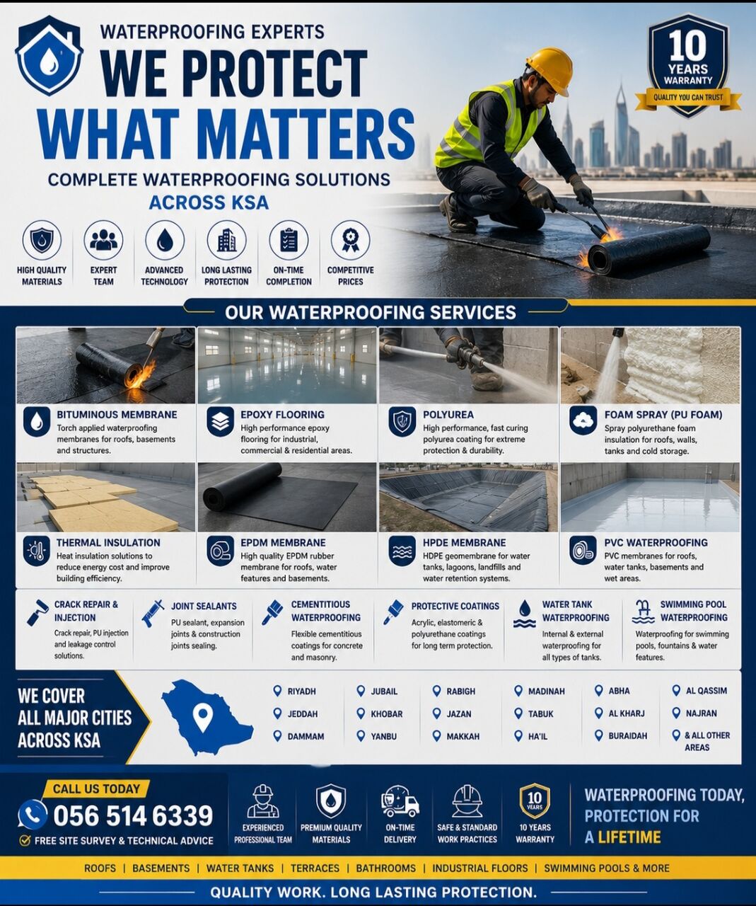 Jeddah, Construction, Water Proofing Services | Epoxy | Polyurea | Foam Spray | Thermal Insulation | EPDM | HPDE