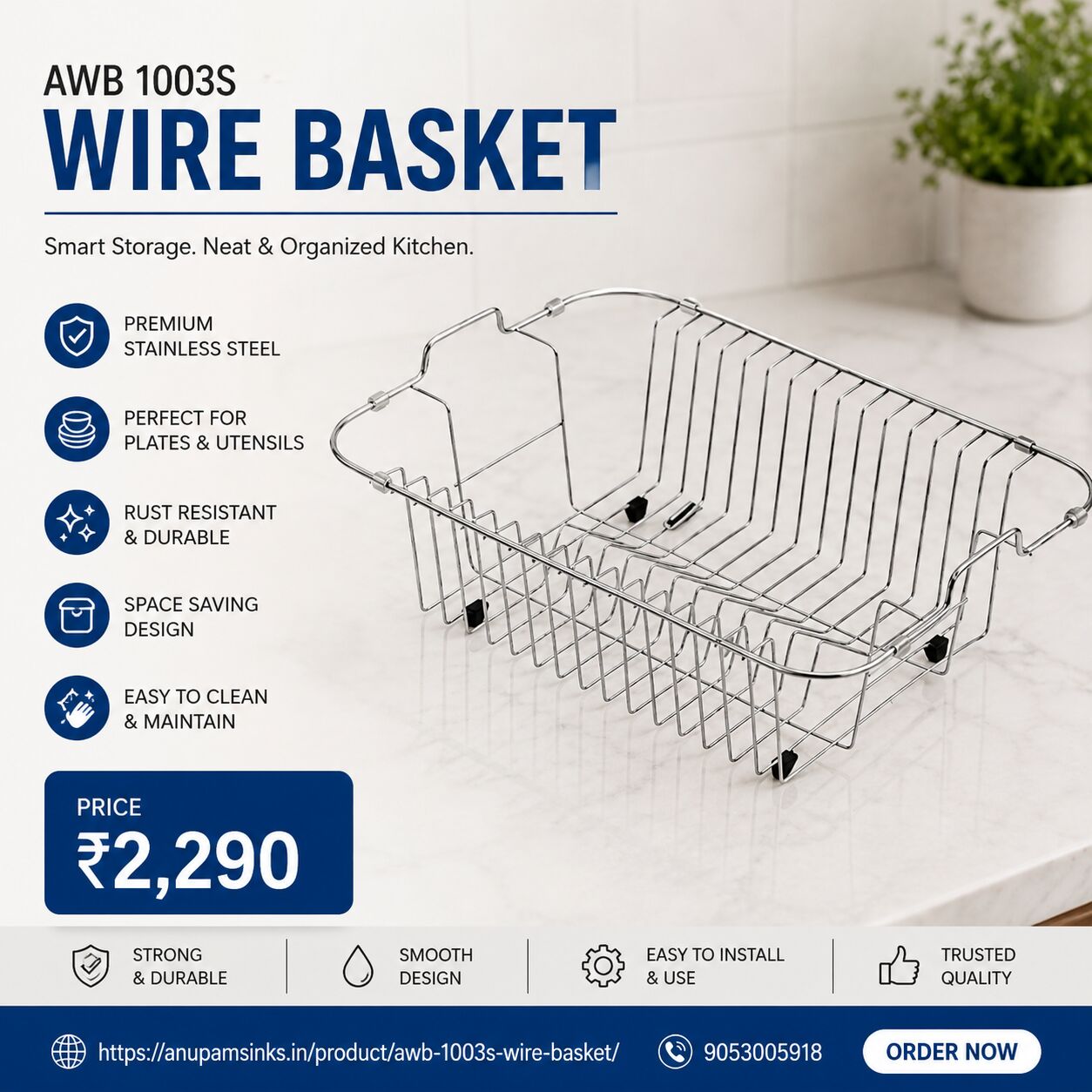 New Delhi, Household Items, INR 2890,  Premium Plate Wire Basket For Kitchen