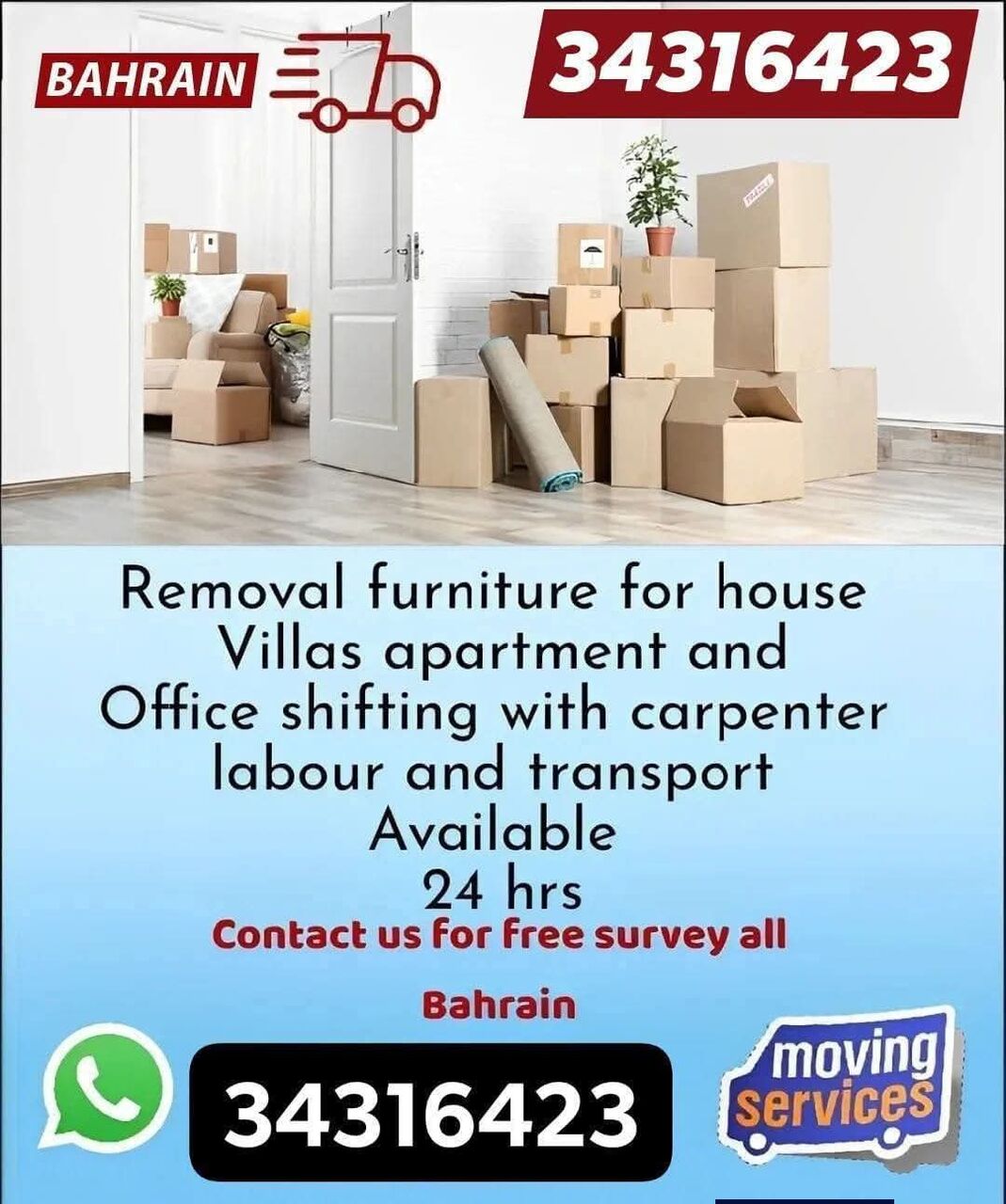 Juffair, Labor/Moving, Home Sifting Bahrain Movers And Packers