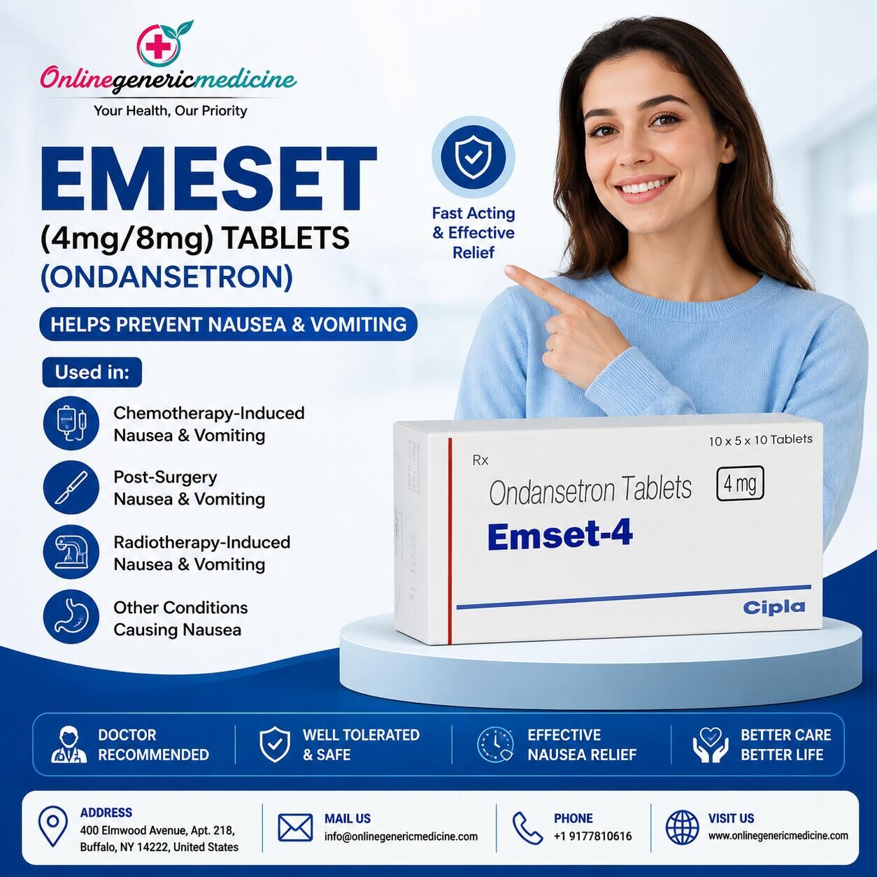 New York, Health & Beauty Items, USD 11,  Emeset 4mg/8mg Ondansetron For Nausea & Vomiting | Online Generic Medicine