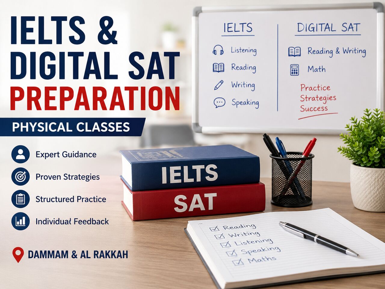 Dammam, Lessons Offered, IELTS & Digital SAT | Physical Classes | Dammam & Al Rakkah