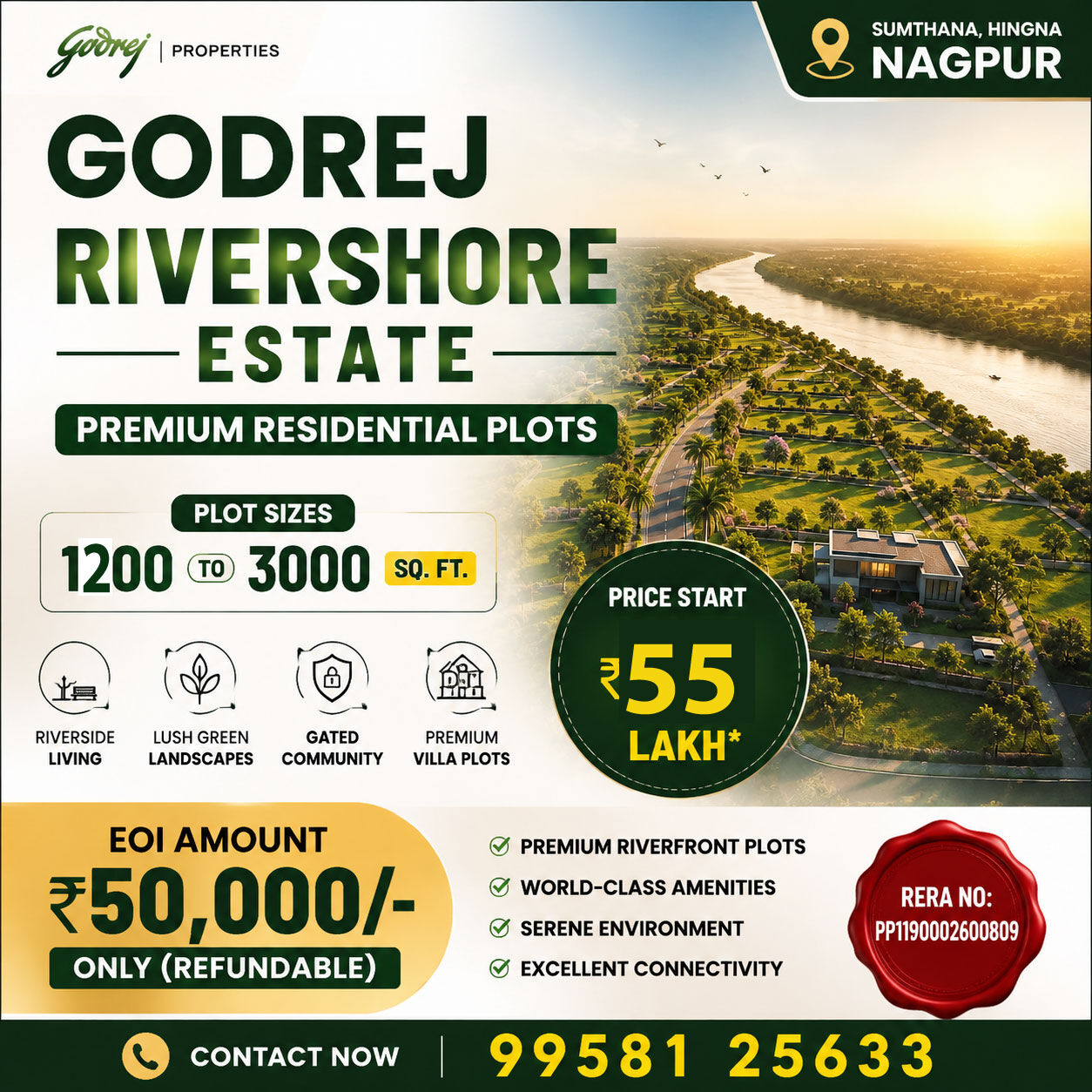 Nagpur, Residential Plots, INR 5500000,  1200 Sq. Feet,  Godrej Rivershore Estate Plots: Invest In A Premium Nagpur Township