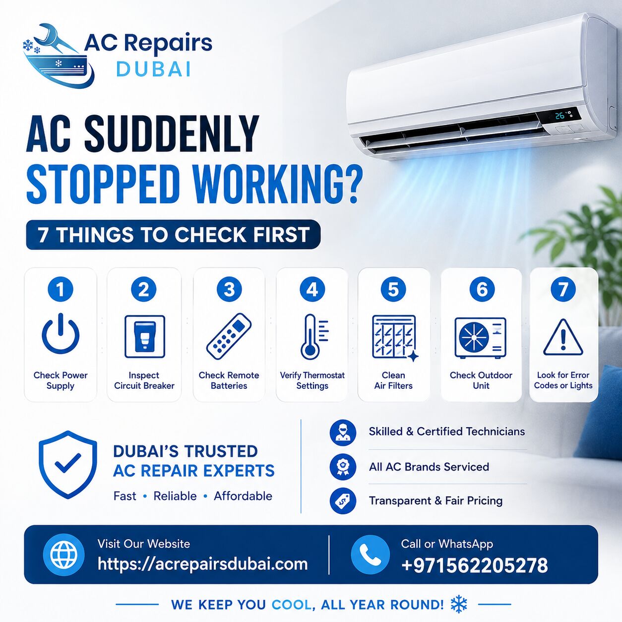 Dubai, Air Conditioning, AC Suddenly Stopped Working? 7 Things To Check First