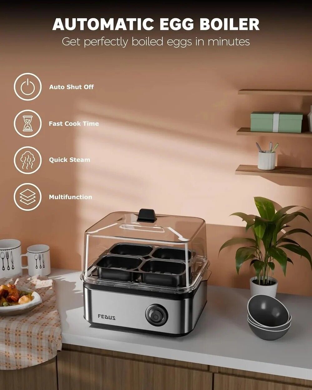 New Delhi, Electronics, INR 1499,  FEDUS EGGLINE Automatic 8 Egg Boiler Steamer