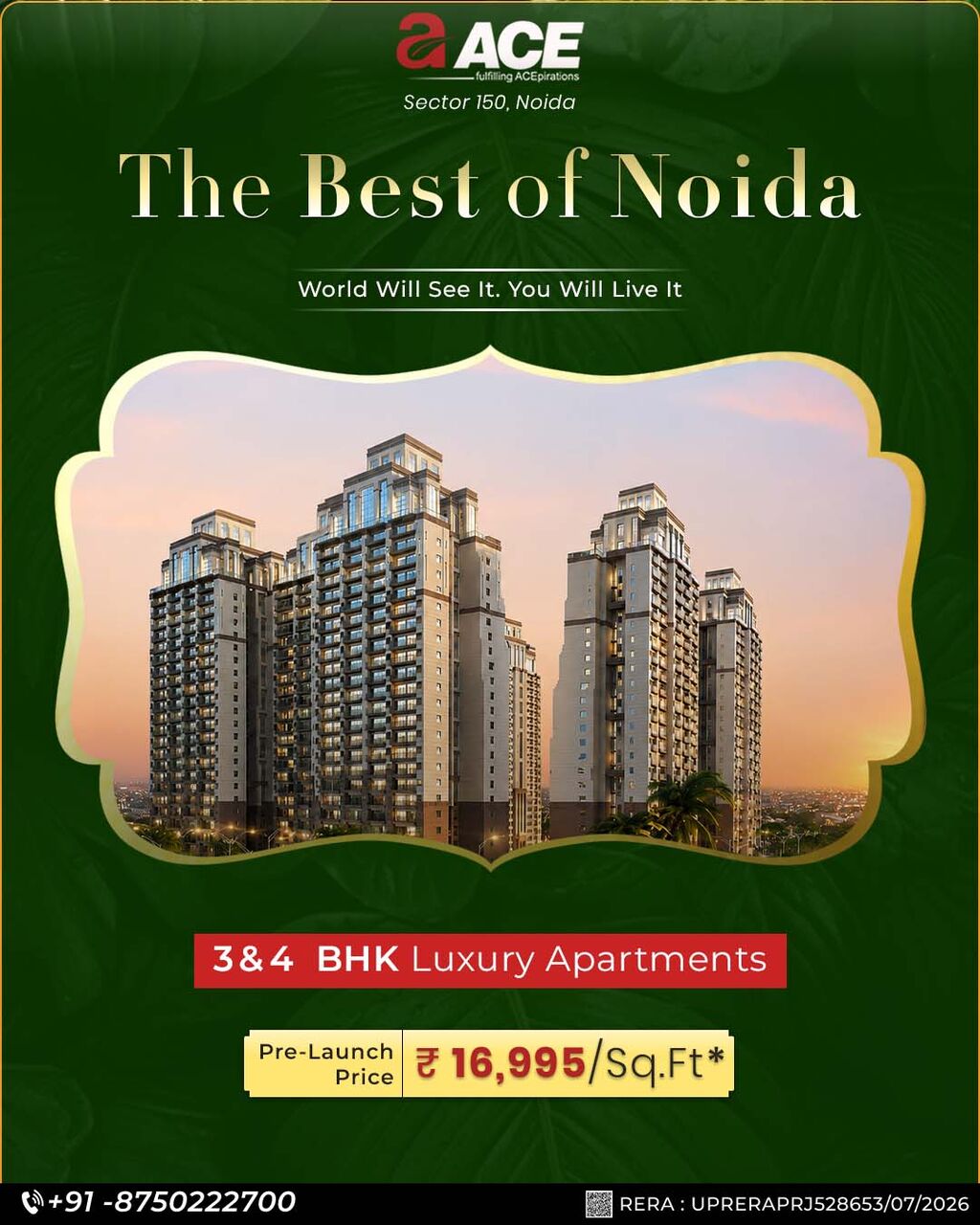 Noida, Real Estate For Sale, INR 32,  2 BR,  1900 Sq. Feet,  Ace Arte 3 Bhk Apartments In Noida Sector 150