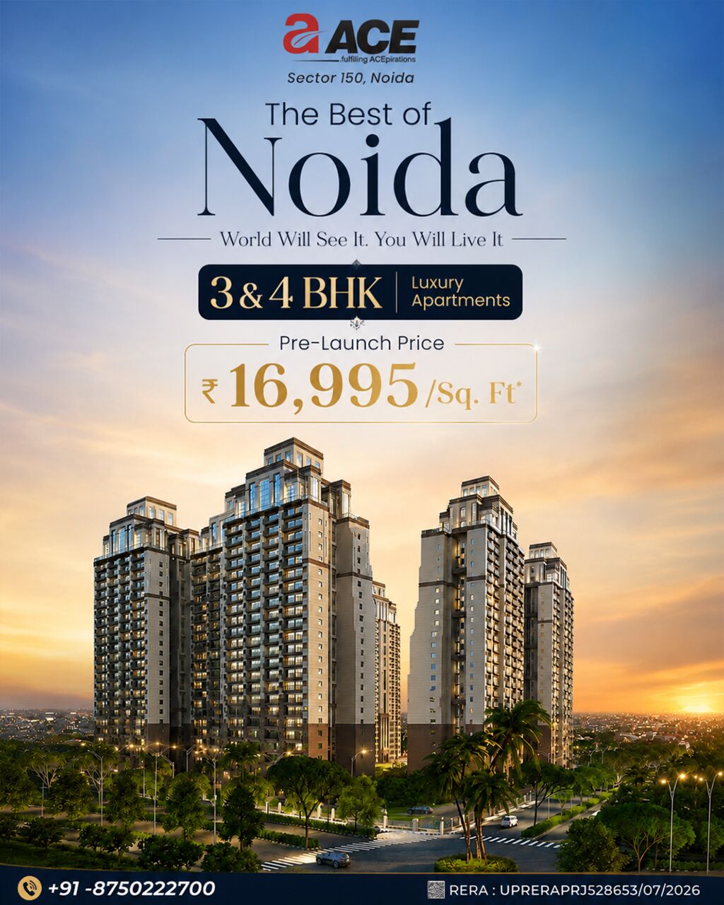 Noida, Real Estate For Sale, INR 32,  2 BR,  1900 Sq. Feet,  Ace Arte 3 Bhk Apartments In Noida Sector 150