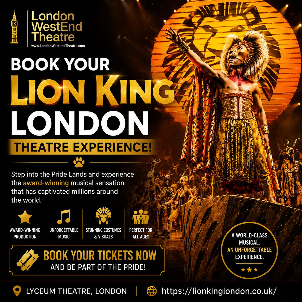 London, Tickets, GBP 43,  Book Your Lion King London Theatre Experience