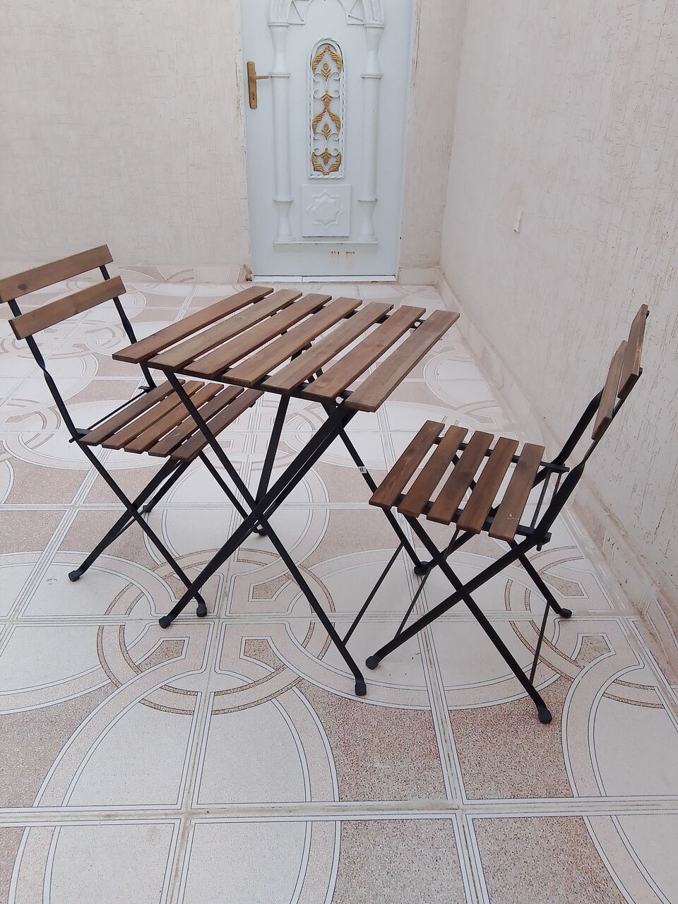 Ghirnatah, Furniture, SAR 150,  Wood And Metal Indoor And Outdoor Table And Two Chairs