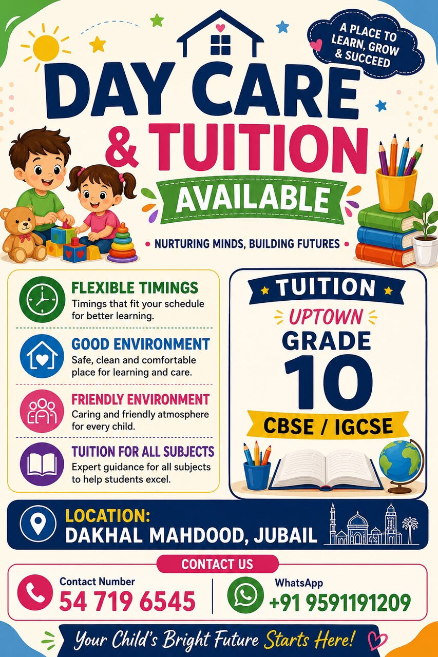 Jubail, Elder Care, Day Care Available For Kids
