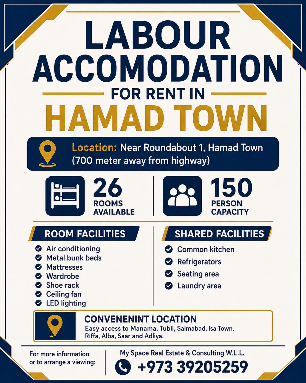 Hamad Town, Staff Accommodation, BHD 45,  Furnished Labour Accommodation For Rent In Hamad Town