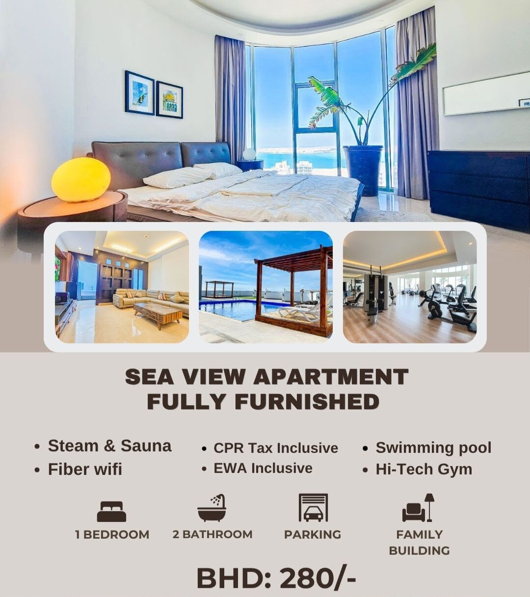 Juffair, Apartments, Flats, Houses & Villas, BHD 260/month,  Furnished,  1 BR,  █ ⭐  (From BD.260/- To BD.300/-) Collection Of Modern & New Apartments All Over Bahrain