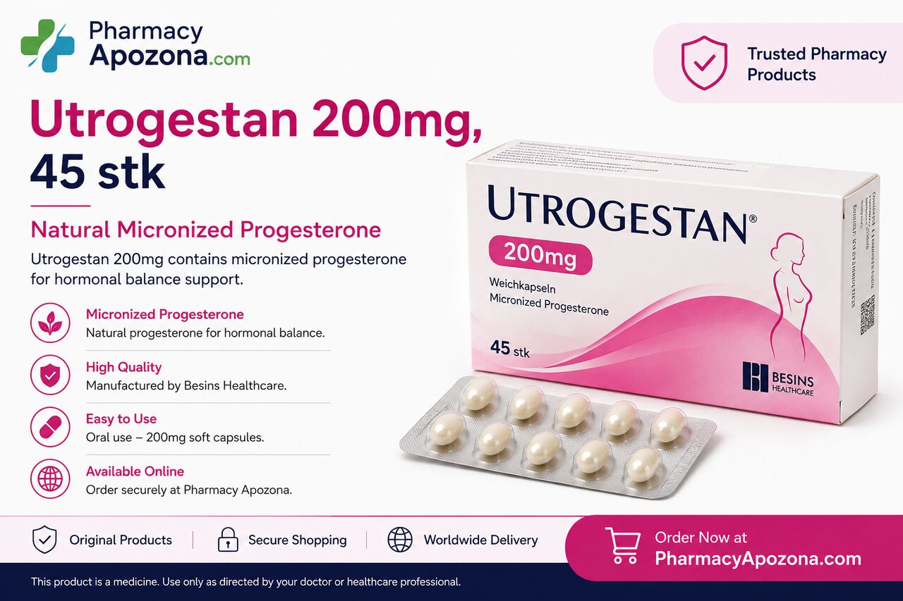 Tirana, Health, Utrogestan 200mg, 45 Capsules &ndash; Micronized Progesterone | Pharmacy Apozona