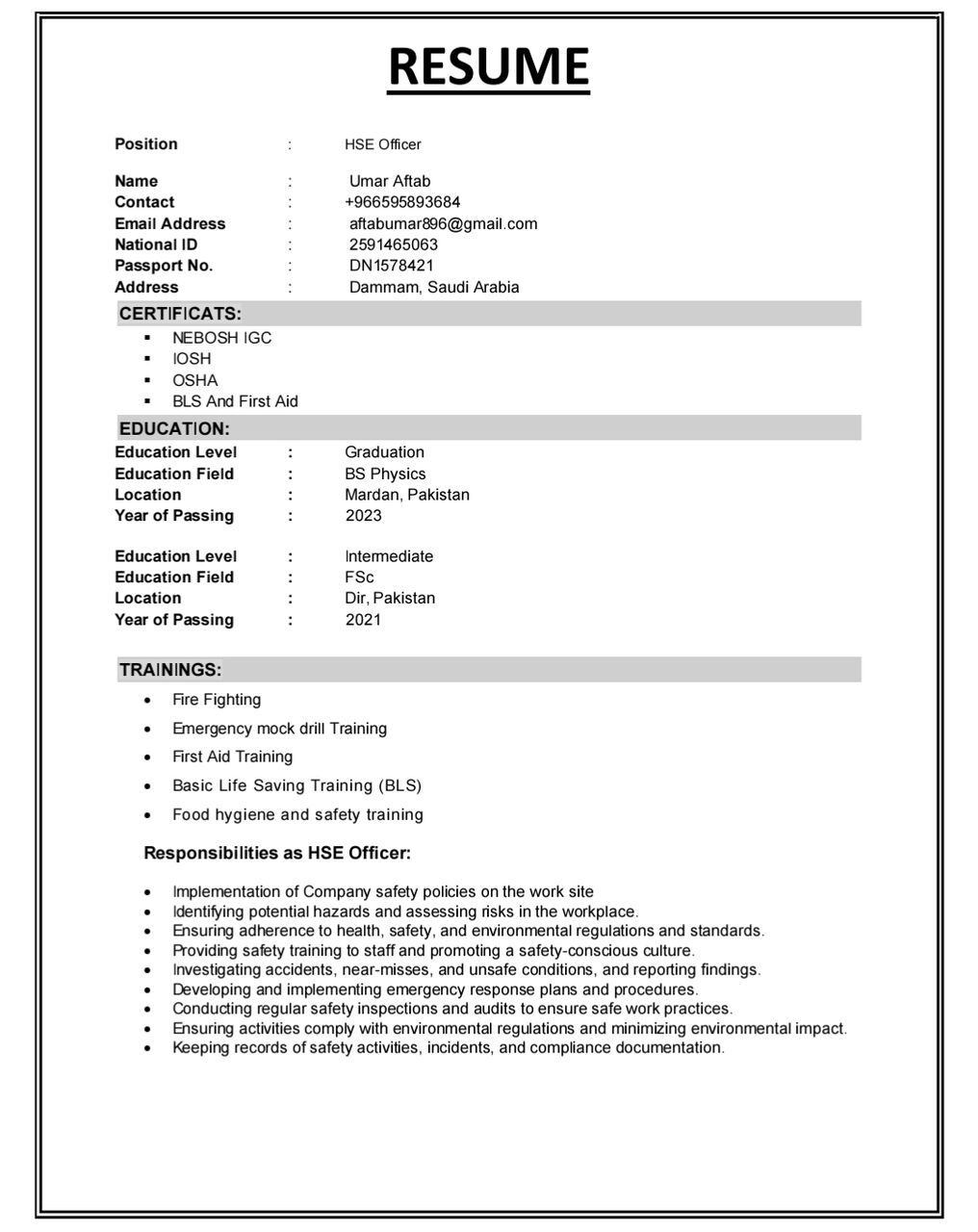 Riyadh, Job Seekers, Safety Officer