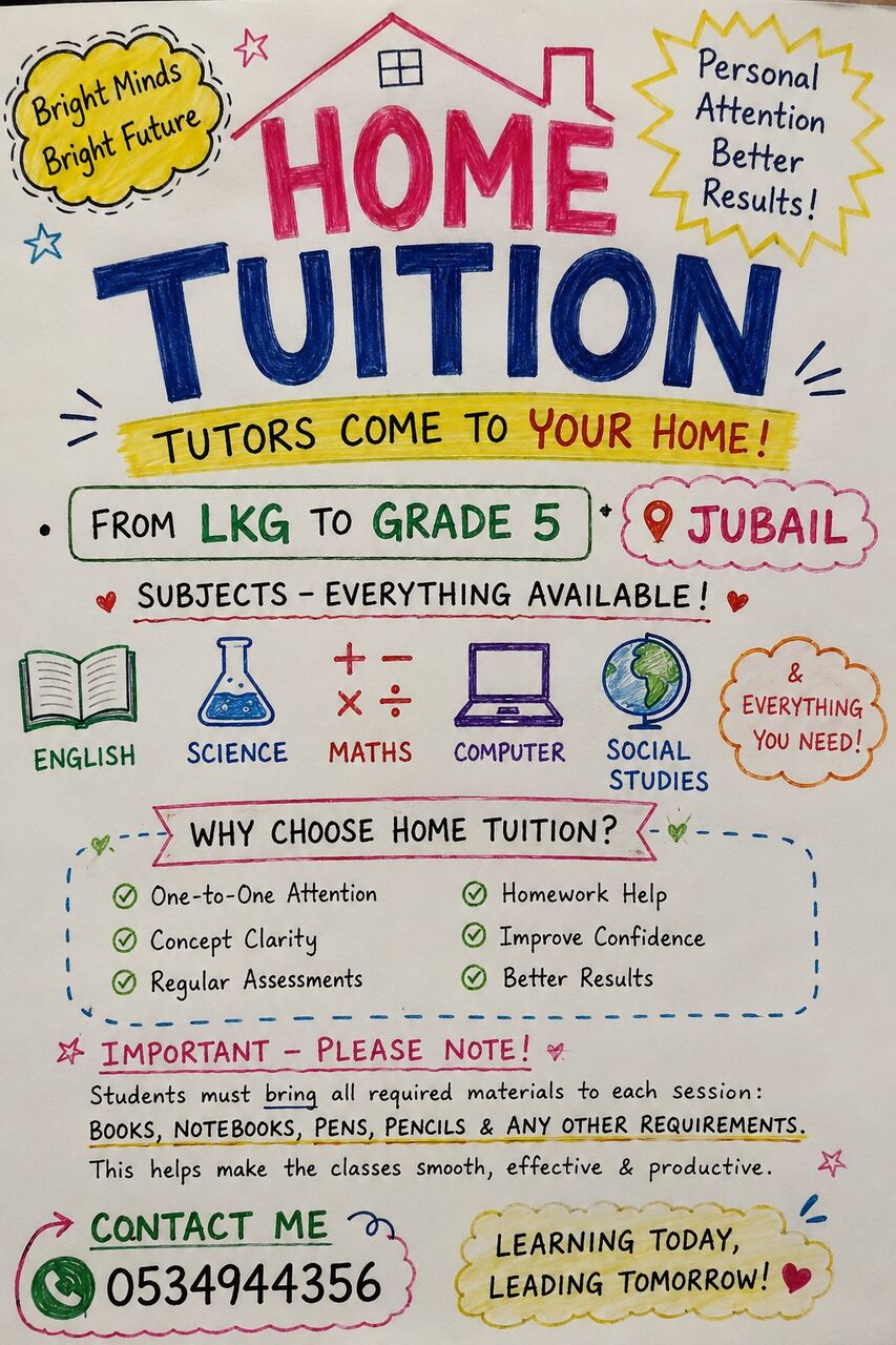 Jubail, Language Exchange, HOME TUITION AVAILABLE IN JUBAIL