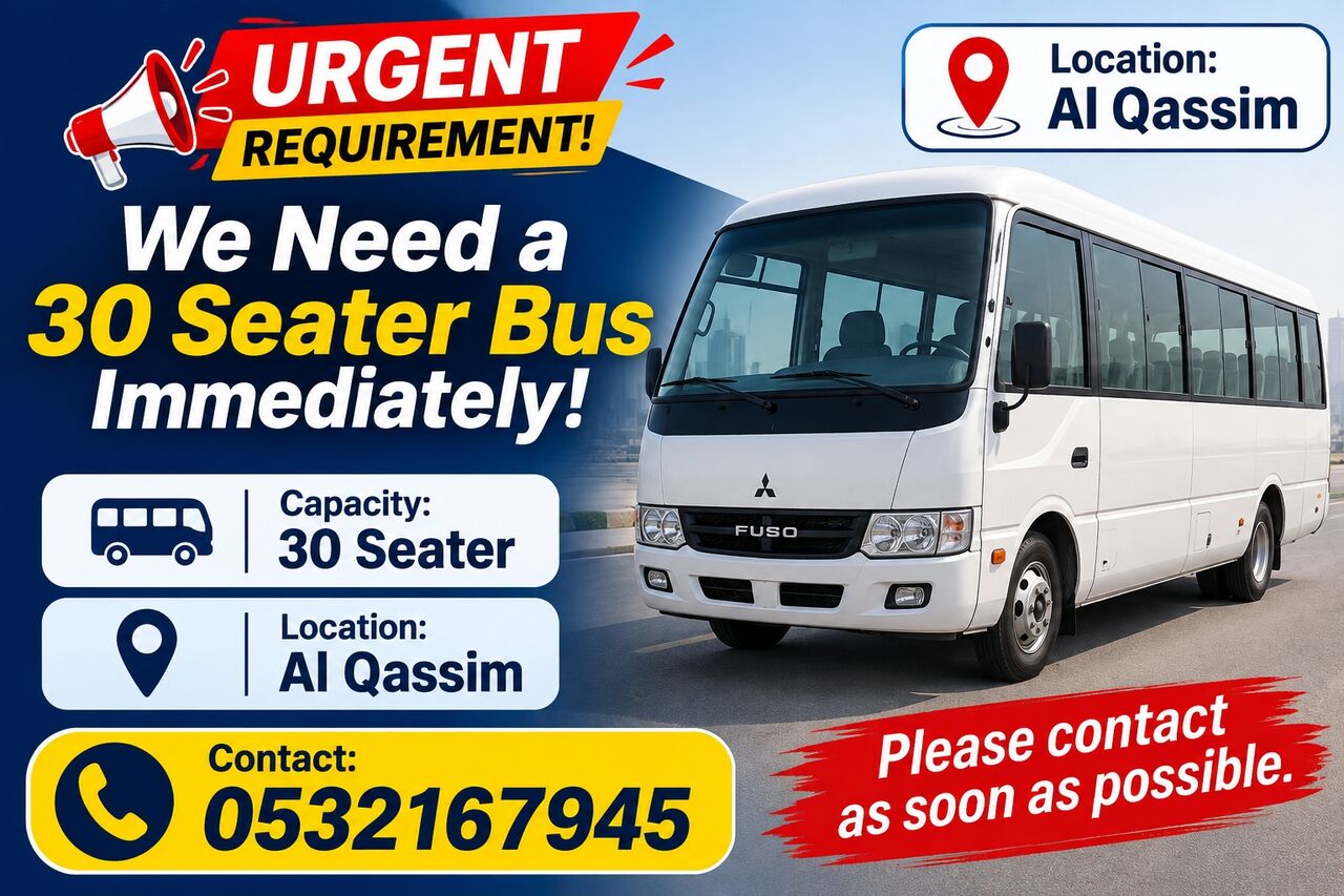Jubail, Jobs, URGENT REQUIREMENT  I Urgently Need A 30-seater Bus For Work.  📍 Location: Al Qassim 🚌 R