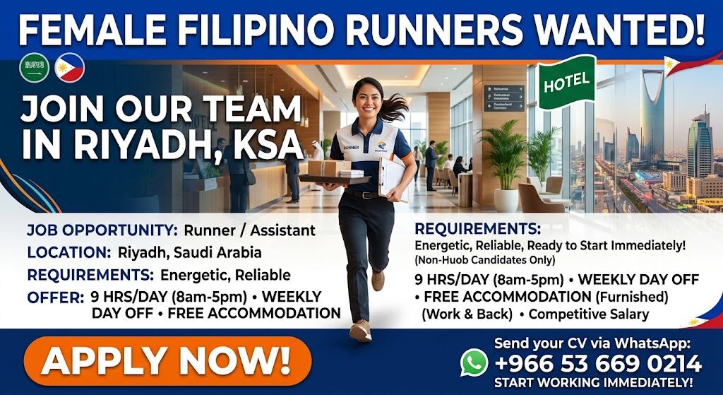 Manfuha Al-Jadidah, Jobs, Urgent: Female Filipino Runners Wanted In City Of Jeddah (Immediate Start)
